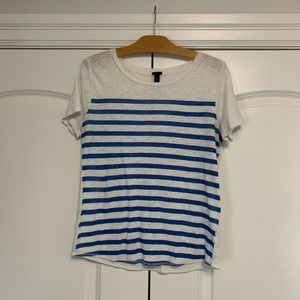 ❤️J Crew Blue Stripe Linen Tee T Shirt Small